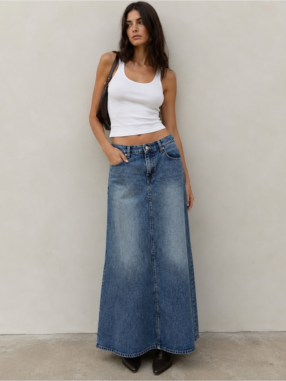 Armani Jeans Vintage Denim A-Line Maxi Skirt Blue Wash Y2K Size 31